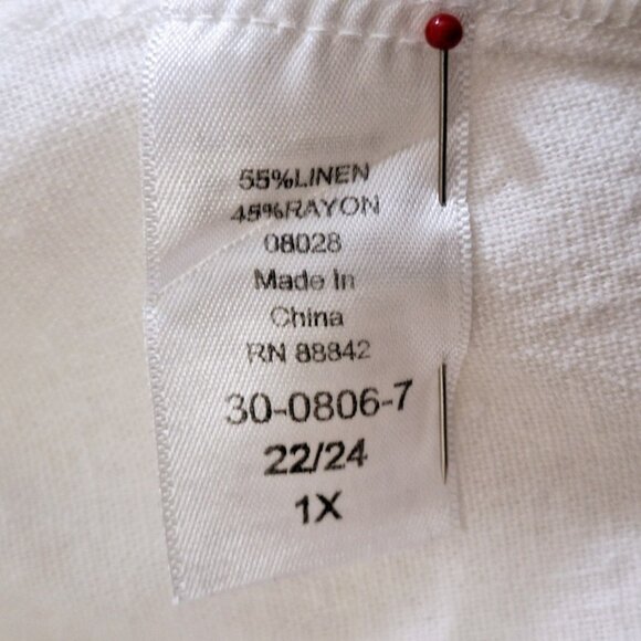 Ellos White Linen-Blend Tie-Front Short Sleeve /Top Blouse, Size 1X (22/24) - Picture 13 of 16